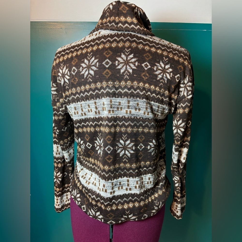 Chloe K Brown and Cream Patterned Cowl Neck Sweater - Picture 2 of 5